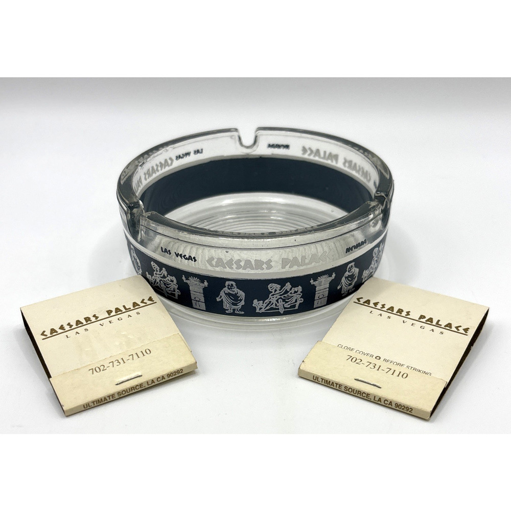 Vintage 1970s Caesars Palace Las Vegas Ashtray & Matchbooks Set Glass Casino